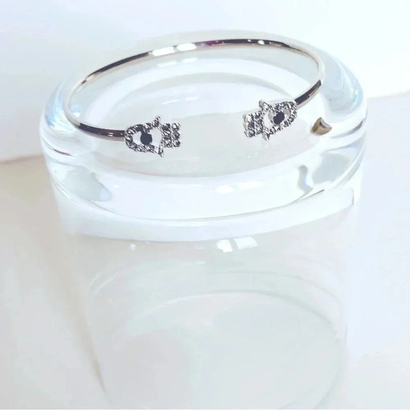 Zen Hamsa Hand Adjustable Silver Toned Bracelet with Rhinestones - Picture 1 of 3